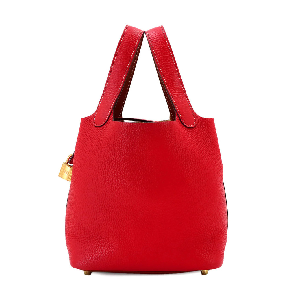 Piko Hermes Picotin Lock PM Casaque Handbag, Taurillon Clemence Leather, Roug...